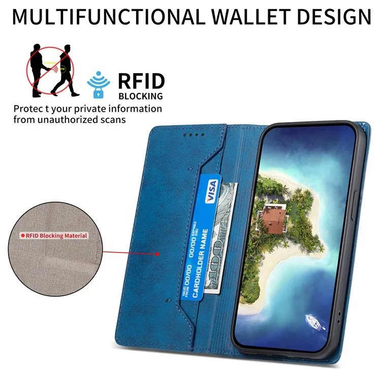 Para Xiaomi Redmi A5 4G (171,7mm) / Poco C71 4G Capa Carteira com Bloqueio RFID em Couro PU - Azul