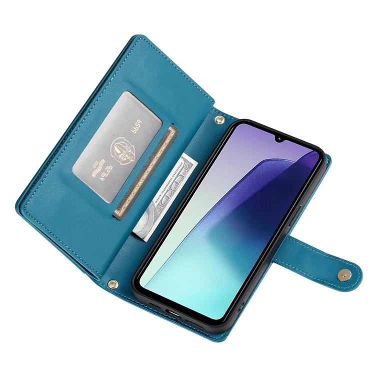 Чехол-бумажник с молнией для Xiaomi Redmi A5 4G (171,7 мм) / Poco C71 4G с ремешками - синий