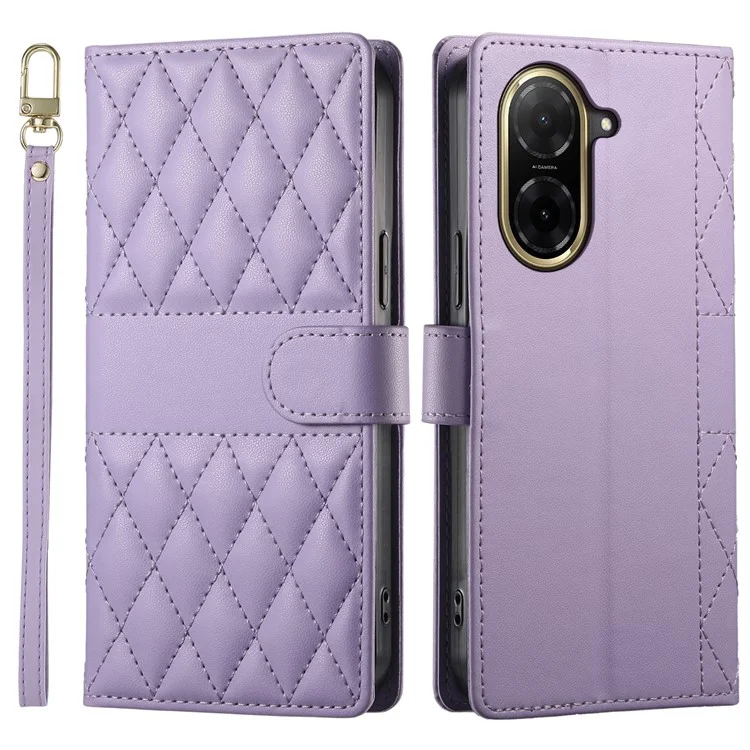Funda tipo cartera con diseño de rombos y soporte para Xiaomi Redmi A5 4G (171,7 mm) / Poco C71 4G, con correa larga o corta - Morado