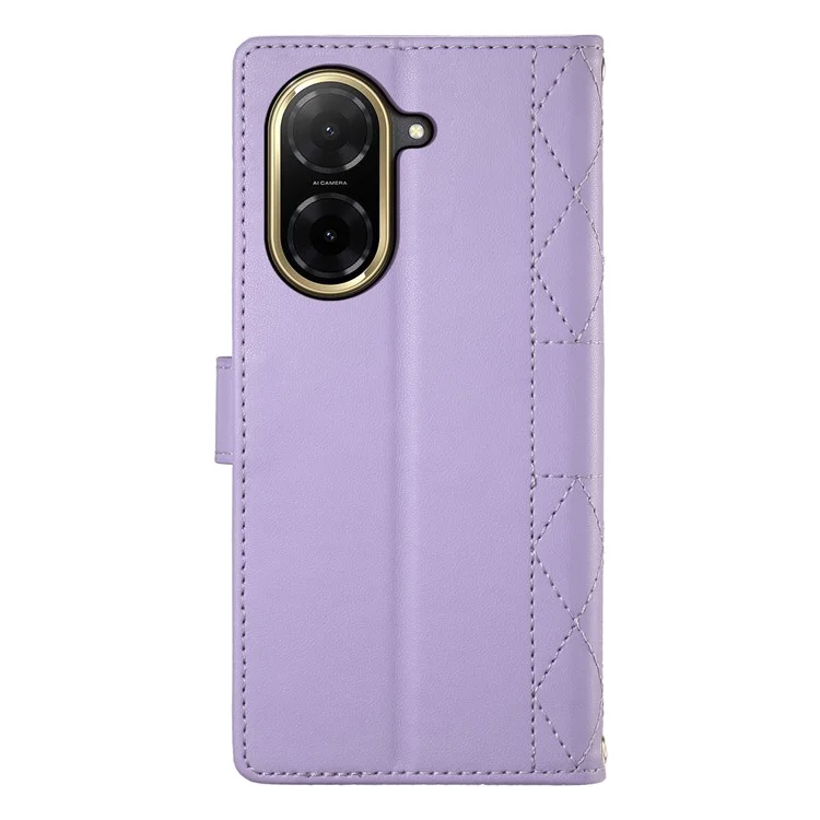Funda tipo cartera con diseño de rombos y soporte para Xiaomi Redmi A5 4G (171,7 mm) / Poco C71 4G, con correa larga o corta - Morado