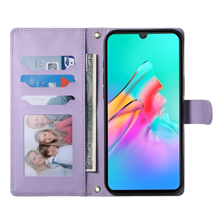 Funda tipo cartera con diseño de rombos y soporte para Xiaomi Redmi A5 4G (171,7 mm) / Poco C71 4G, con correa larga o corta - Morado