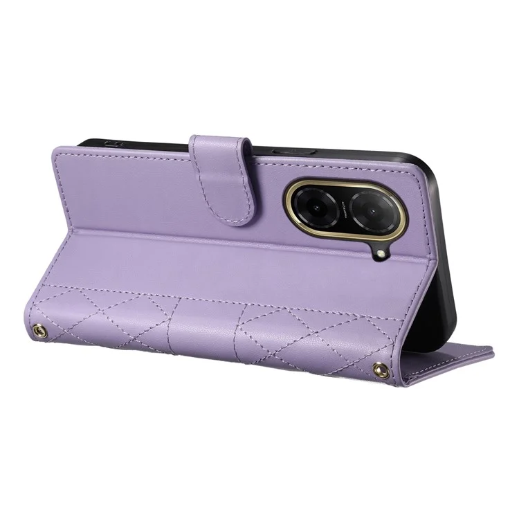 Funda tipo cartera con diseño de rombos y soporte para Xiaomi Redmi A5 4G (171,7 mm) / Poco C71 4G, con correa larga o corta - Morado