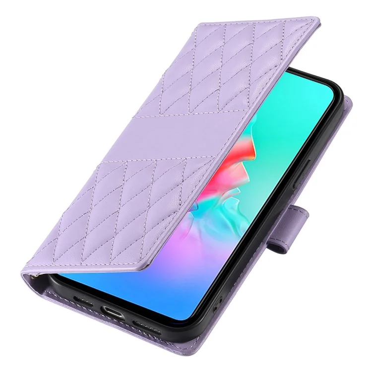 Funda tipo cartera con diseño de rombos y soporte para Xiaomi Redmi A5 4G (171,7 mm) / Poco C71 4G, con correa larga o corta - Morado