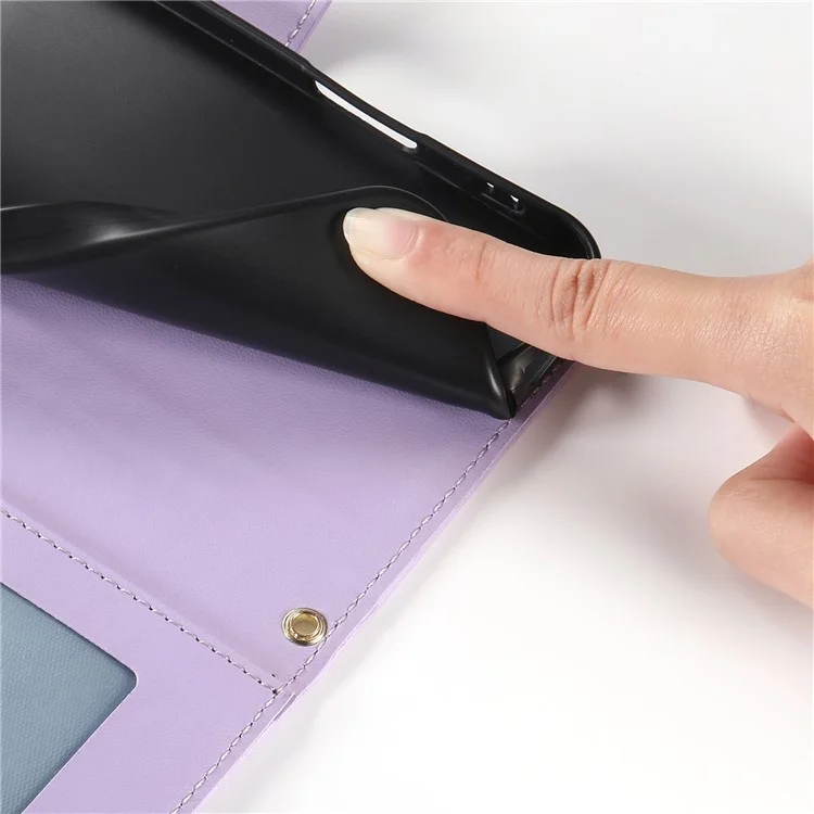 Funda tipo cartera con diseño de rombos y soporte para Xiaomi Redmi A5 4G (171,7 mm) / Poco C71 4G, con correa larga o corta - Morado