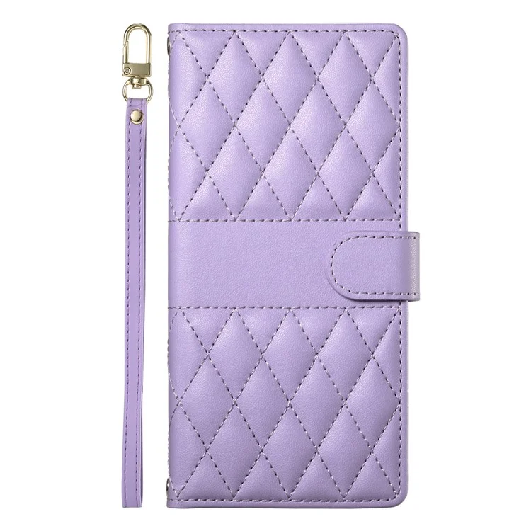 Funda tipo cartera con diseño de rombos y soporte para Xiaomi Redmi A5 4G (171,7 mm) / Poco C71 4G, con correa larga o corta - Morado