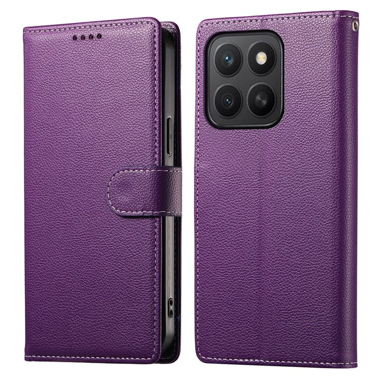 Cover a portafoglio per Honor X8c 4G con supporto, texture Litchi, in pelle con chiusura magnetica - Viola