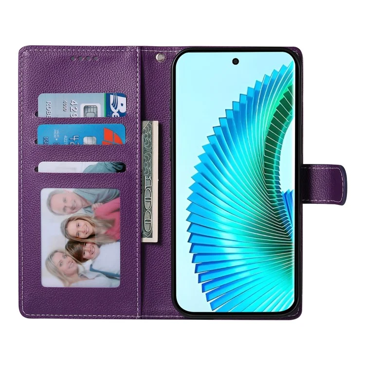 Cover a portafoglio per Honor X8c 4G con supporto, texture Litchi, in pelle con chiusura magnetica - Viola