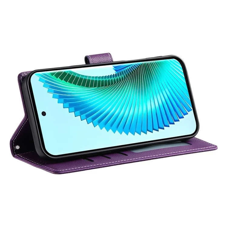 Cover a portafoglio per Honor X8c 4G con supporto, texture Litchi, in pelle con chiusura magnetica - Viola
