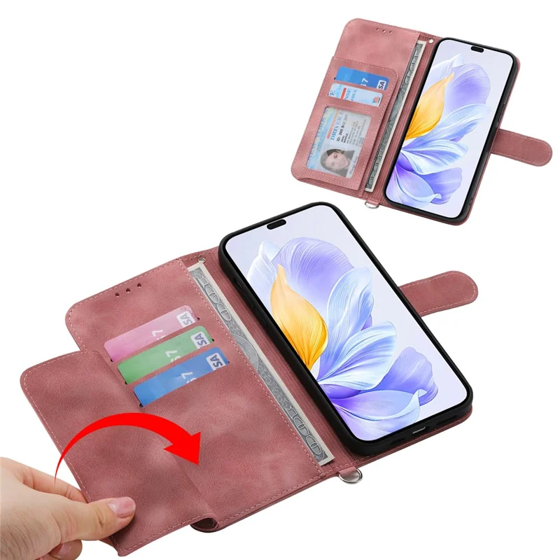 For Honor X8c 4G Case Flower Pattern PU Leather Wallet Phone Cover with Strap - Pink