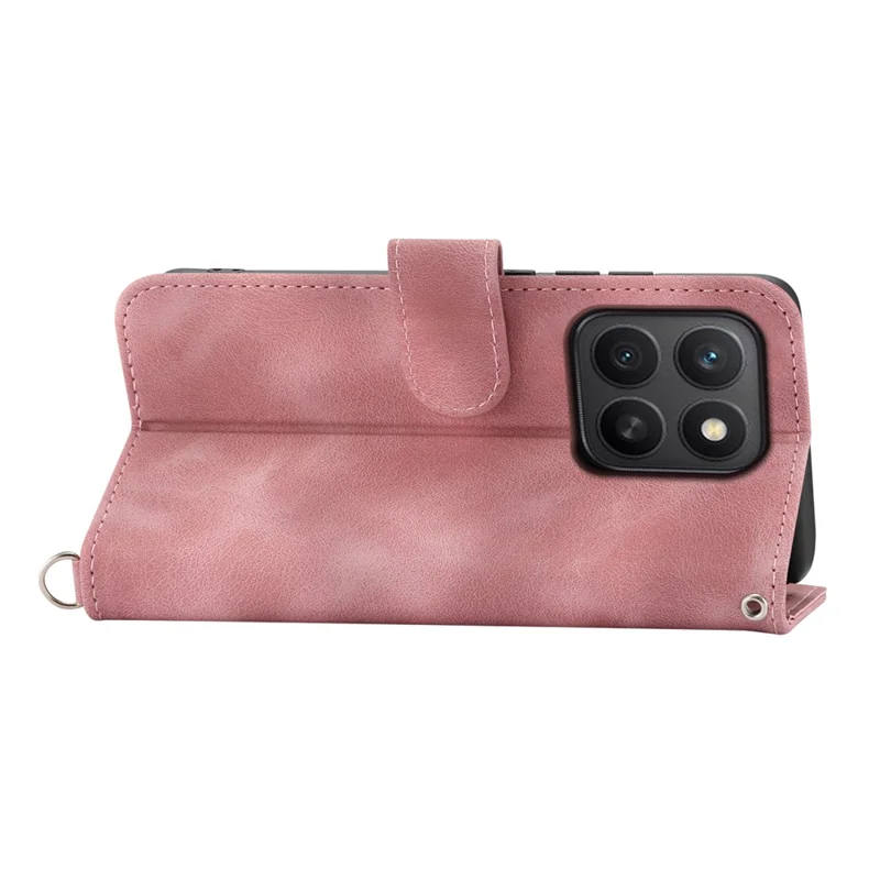 For Honor X8c 4G Case Flower Pattern PU Leather Wallet Phone Cover with Strap - Pink