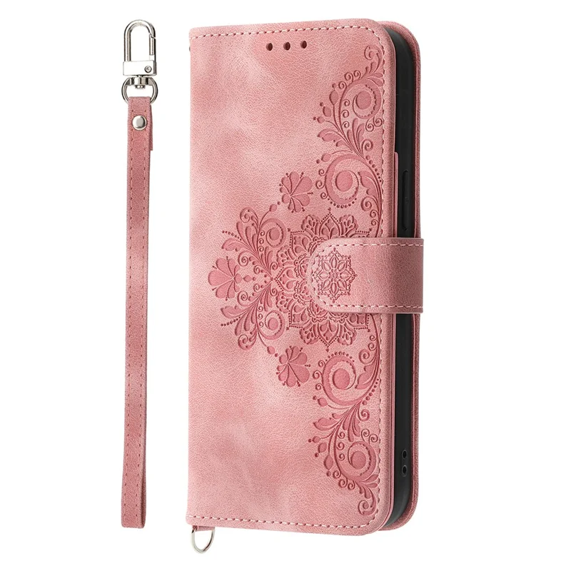 For Honor X8c 4G Case Flower Pattern PU Leather Wallet Phone Cover with Strap - Pink