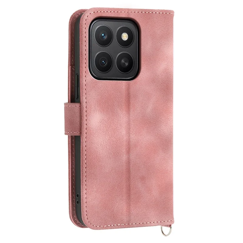 For Honor X8c 4G Case Flower Pattern PU Leather Wallet Phone Cover with Strap - Pink