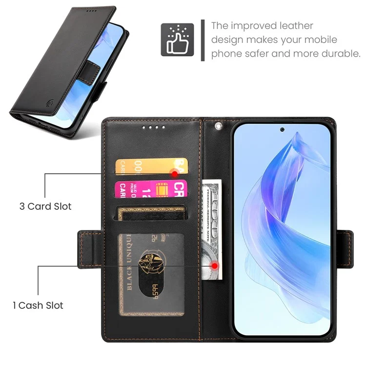 Capa de Couro Sintético com Suporte para Honor X8c 4G - Carteira para Celular - Preto