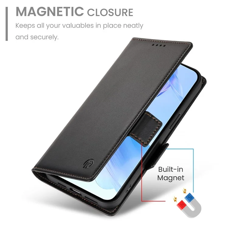Capa de Couro Sintético com Suporte para Honor X8c 4G - Carteira para Celular - Preto