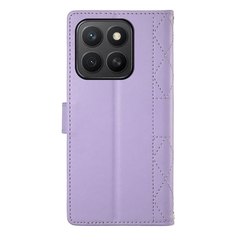 For Honor X8c 4G Case Rhombus Stitching Wallet Stand Leather Phone Cover with Long  /  Short Strap - Purple