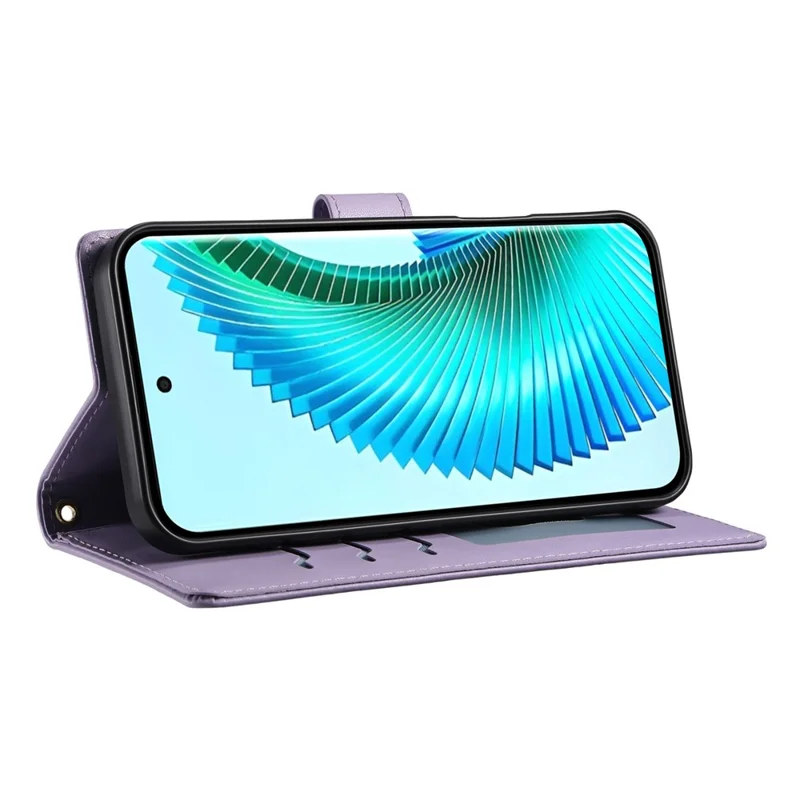 For Honor X8c 4G Case Rhombus Stitching Wallet Stand Leather Phone Cover with Long  /  Short Strap - Purple