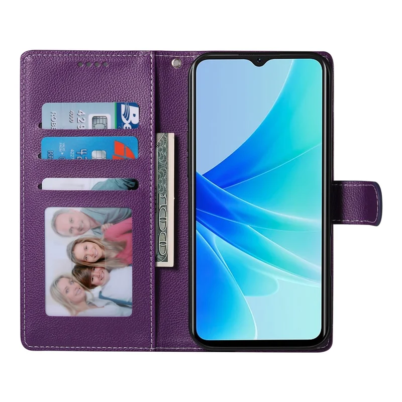 For vivo Y39 5G Stand Case Litchi Texture Leather Wallet Phone Cover Magnetic Snap - Purple