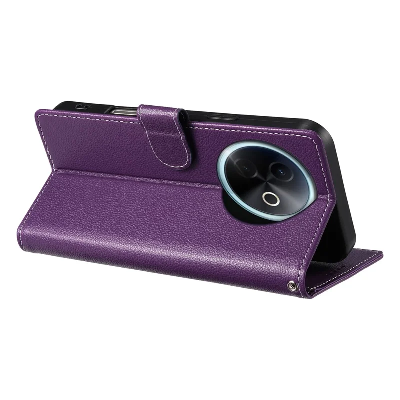 For vivo Y39 5G Stand Case Litchi Texture Leather Wallet Phone Cover Magnetic Snap - Purple