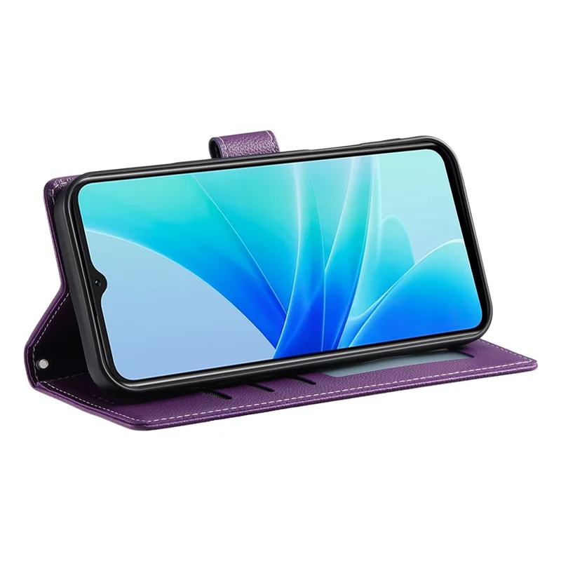 For vivo Y39 5G Stand Case Litchi Texture Leather Wallet Phone Cover Magnetic Snap - Purple