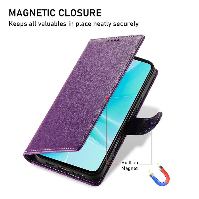 For vivo Y39 5G Stand Case Litchi Texture Leather Wallet Phone Cover Magnetic Snap - Purple