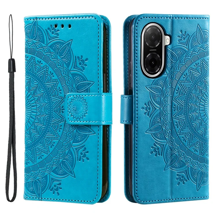 Funda tipo cartera de cuero PU con soporte para Xiaomi Redmi A5 4G (171,7 mm) / Poco C71 4G, con diseño de tótem impreso - Azul