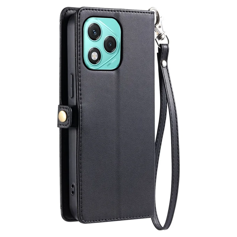 For Honor 400 Lite 5G Leather Case with Wrist Strap Wallet Stand Phone Cover - Black