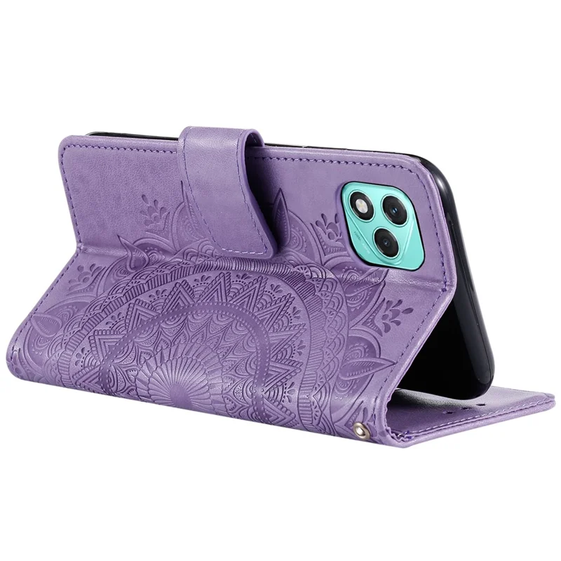 Folia na Honor 400 Lite 5G z podstawką, torebka z imitacji skóry PU z nadrukiem totém, fioletowa