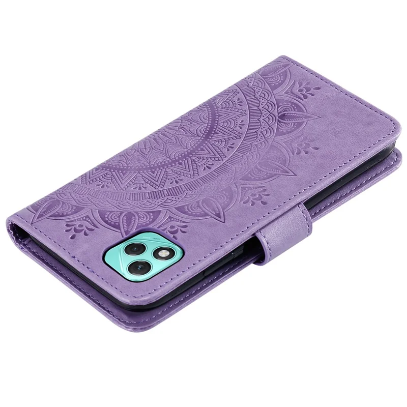 Folia na Honor 400 Lite 5G z podstawką, torebka z imitacji skóry PU z nadrukiem totém, fioletowa