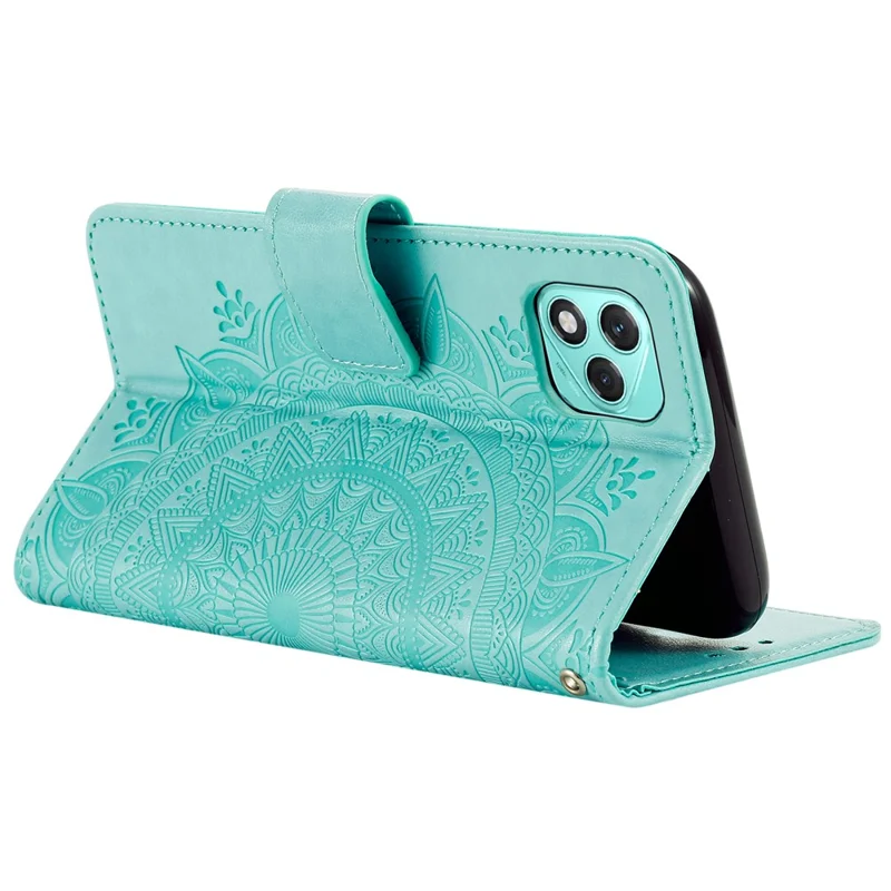 For Honor 400 Lite 5G Stand Case Imprinted Totem PU Leather Wallet Phone Cover - Mint Green
