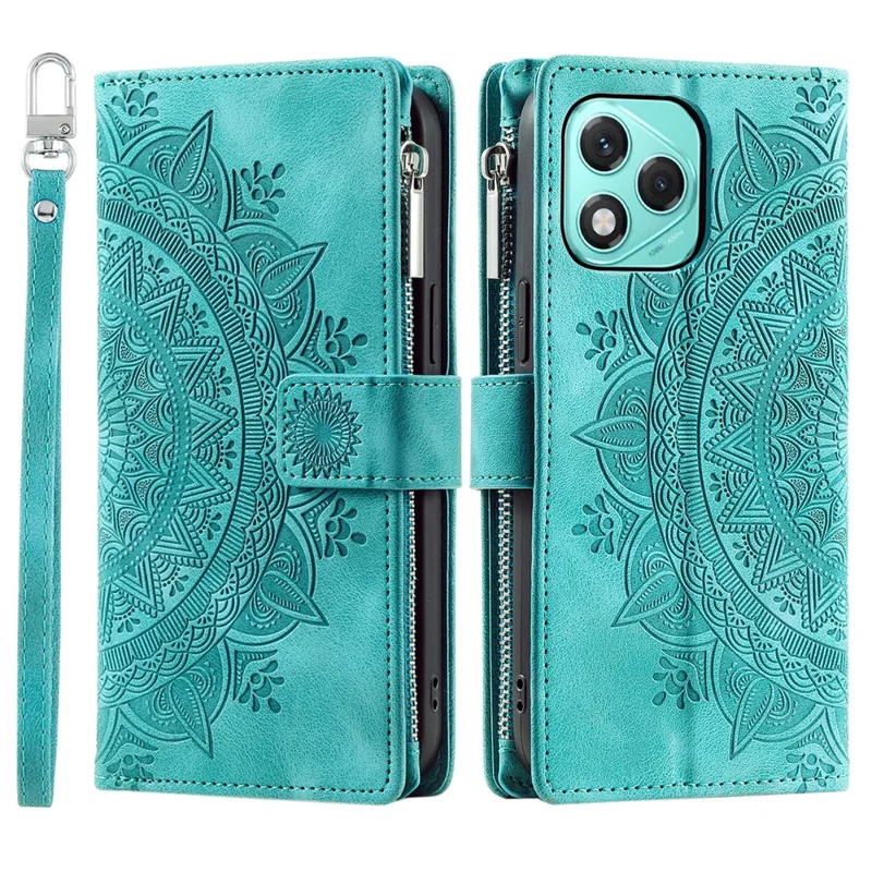 Style 006 For Honor 400 Lite 5G Wallet Case PU Leather Phone Cover Mandala Flower Pattern - Mint Green