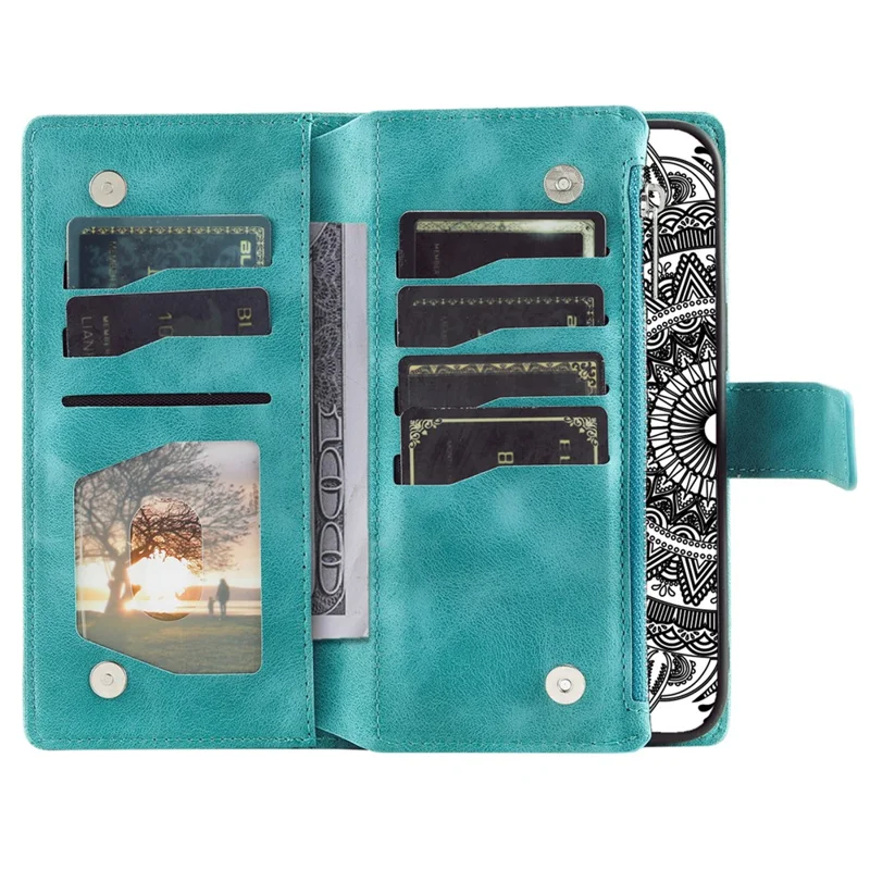 Style 006 For Honor 400 Lite 5G Wallet Case PU Leather Phone Cover Mandala Flower Pattern - Mint Green