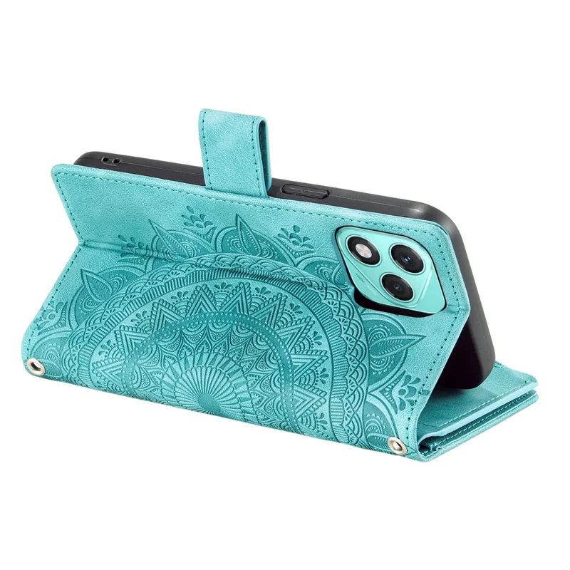 Style 006 For Honor 400 Lite 5G Wallet Case PU Leather Phone Cover Mandala Flower Pattern - Mint Green