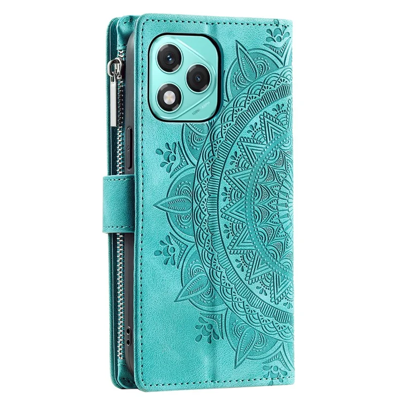 Style 006 For Honor 400 Lite 5G Wallet Case PU Leather Phone Cover Mandala Flower Pattern - Mint Green