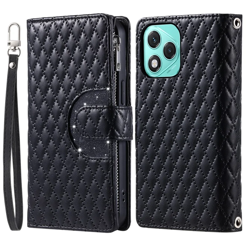 Style 012 for Honor 400 Lite 5G Case Zipper Pocket Glitter Leather Phone Cover - Black