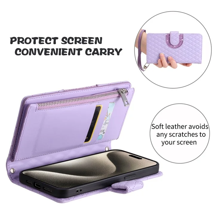 Custodia Stile 012 per Honor 400 Lite con Tasca con Cerniera, Glitter e Cover in Pelle per Telefono - Viola