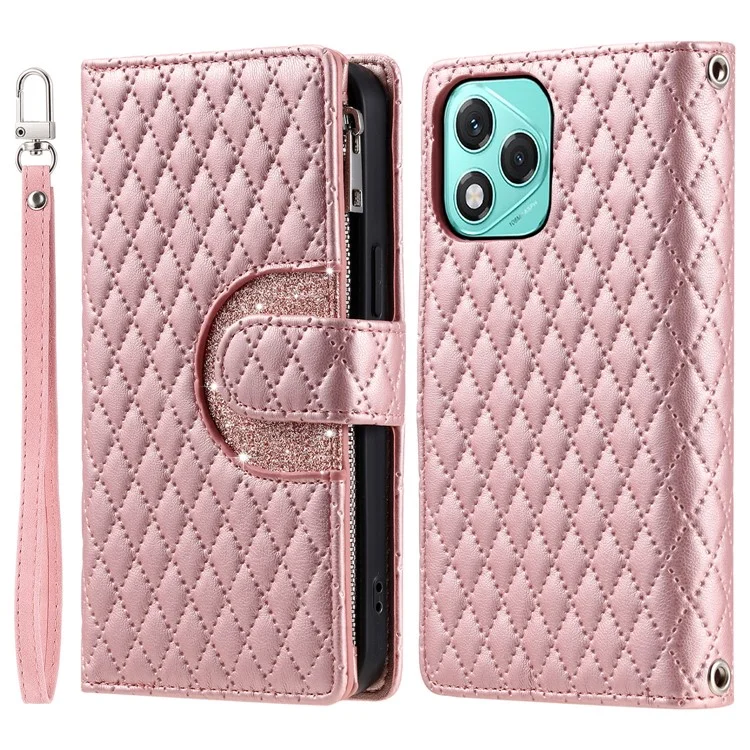Style 012 for Honor 400 Lite Case Zipper Pocket Glitter Leather Phone Cover - Rose Gold
