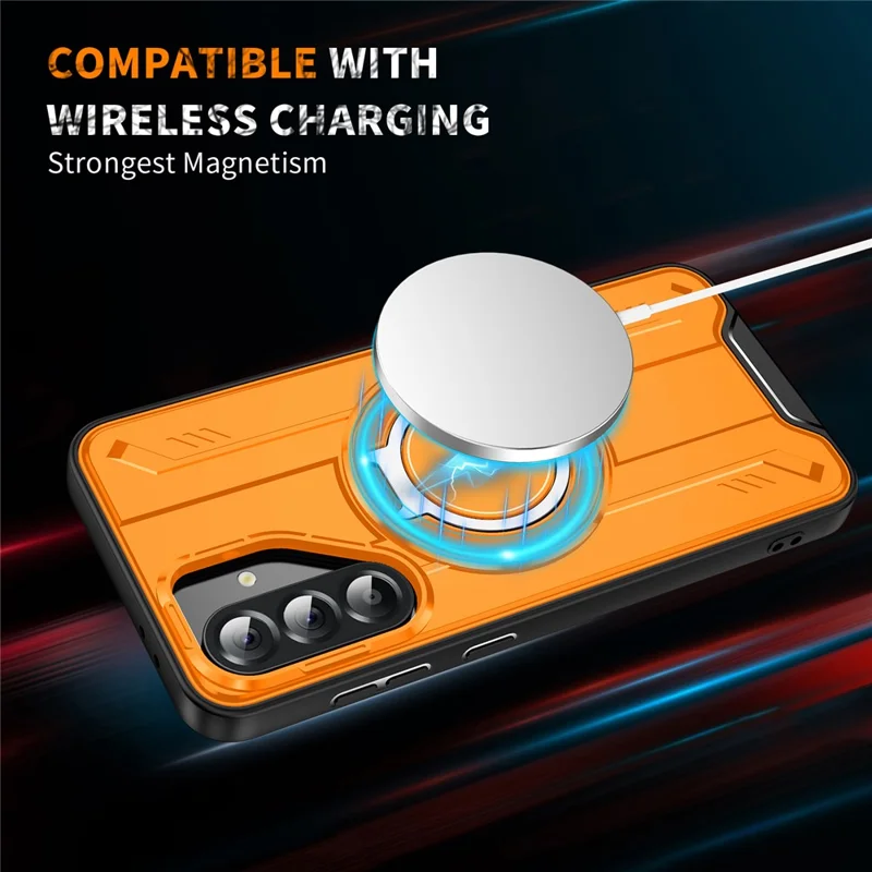 For Samsung Galaxy A36 5G Case Compatible with MagSafe Rotating Ring Kickstand PC + TPU Shockproof Phone Cover - Orange
