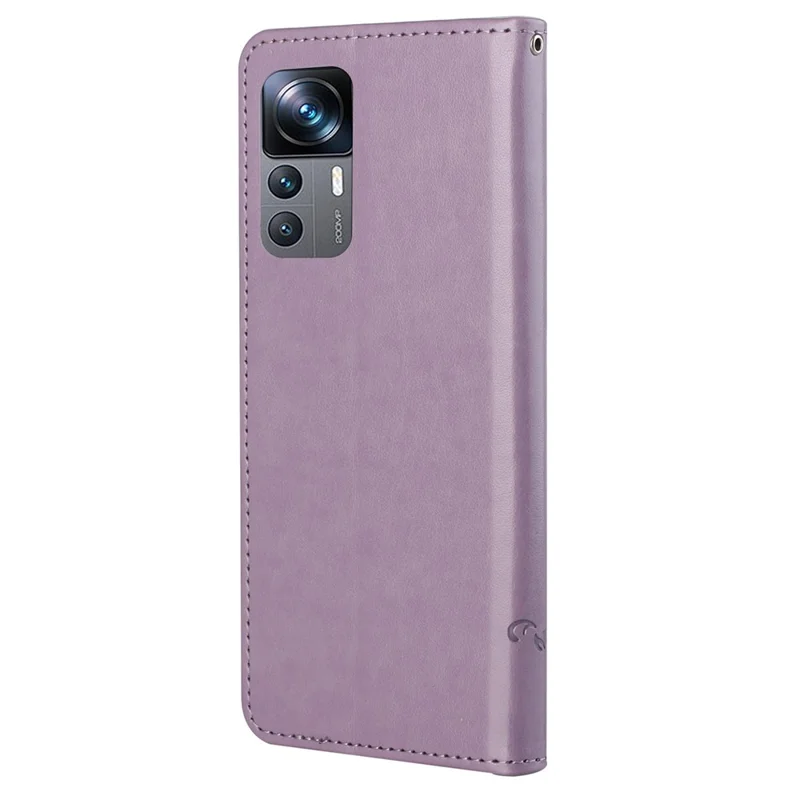 Pour Xiaomi 12T 5G / Redmi K50 Ultra 5G / 12T Pro 5G Butterfly Flower Imprinted PU Leather Phone Case Wallet Stand Full Protection Cover - Purple