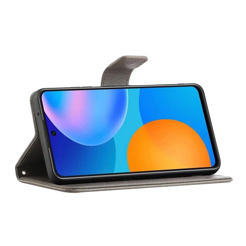 Per Xiaomi 12T 5G / Redmi K50 Ultra 5G / 12T Pro 5G Custodia in pelle PU con stampa a farfalla e fiore, supporto e protezione completa - Grigio