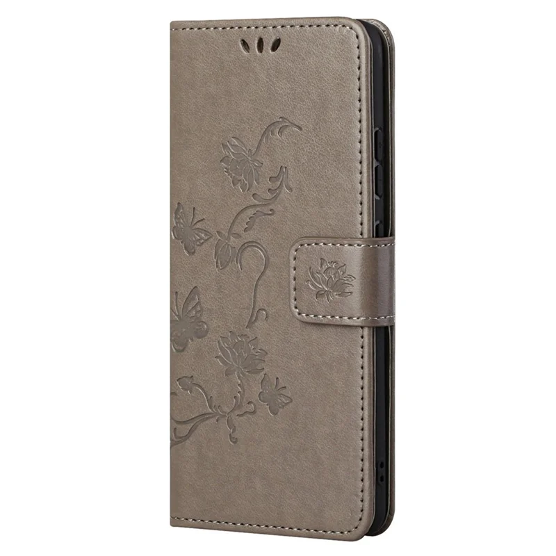 Per Xiaomi 12T 5G / Redmi K50 Ultra 5G / 12T Pro 5G Custodia in pelle PU con stampa a farfalla e fiore, supporto e protezione completa - Grigio