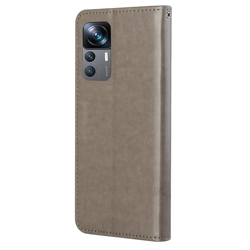 Per Xiaomi 12T 5G / Redmi K50 Ultra 5G / 12T Pro 5G Custodia in pelle PU con stampa a farfalla e fiore, supporto e protezione completa - Grigio
