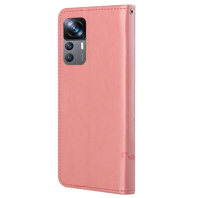 Per Xiaomi 12T 5G / Redmi K50 Ultra 5G / 12T Pro 5G Farfalla Fiore Impresso in Pelle PU Custodia Portafoglio Stand Protezione Completa - Rosa