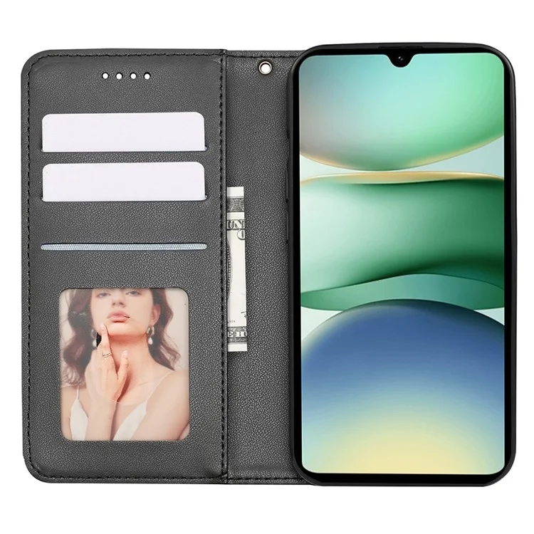 For Xiaomi Redmi A5 4G (171.7mm)  /  Poco C71 4G Wallet Phone Case Strong Magnetic Checkered Pattern Imprint Leather Flip Cover - Black