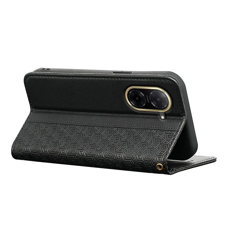 For Xiaomi Redmi A5 4G (171.7mm)  /  Poco C71 4G Wallet Phone Case Strong Magnetic Checkered Pattern Imprint Leather Flip Cover - Black