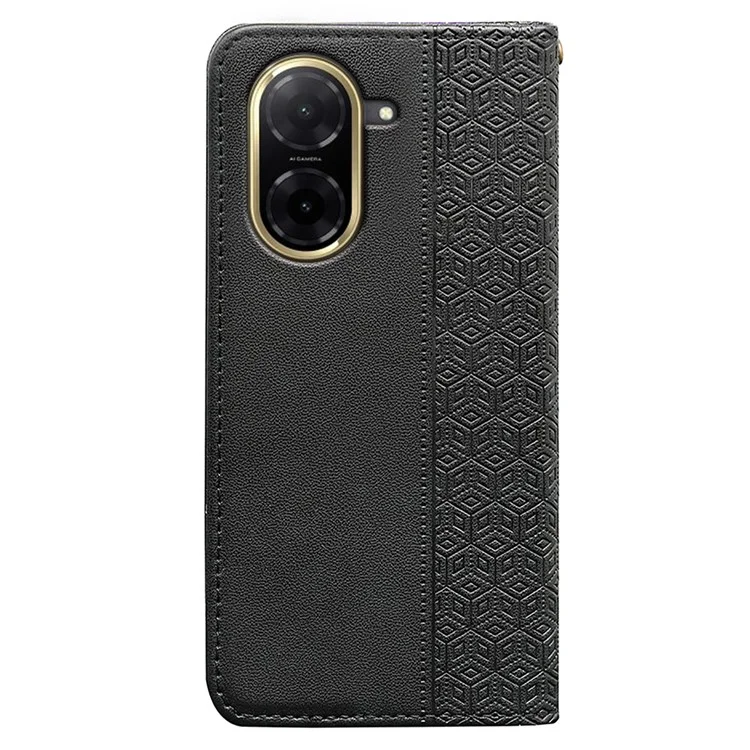 For Xiaomi Redmi A5 4G (171.7mm)  /  Poco C71 4G Wallet Phone Case Strong Magnetic Checkered Pattern Imprint Leather Flip Cover - Black