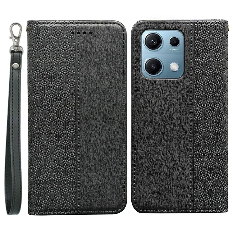 Para Xiaomi Redmi Note 14S 4G Carteira Capa de Telefone Forte Padrão Xadrez Impressão Magnética Couro Flip Cover - Preto