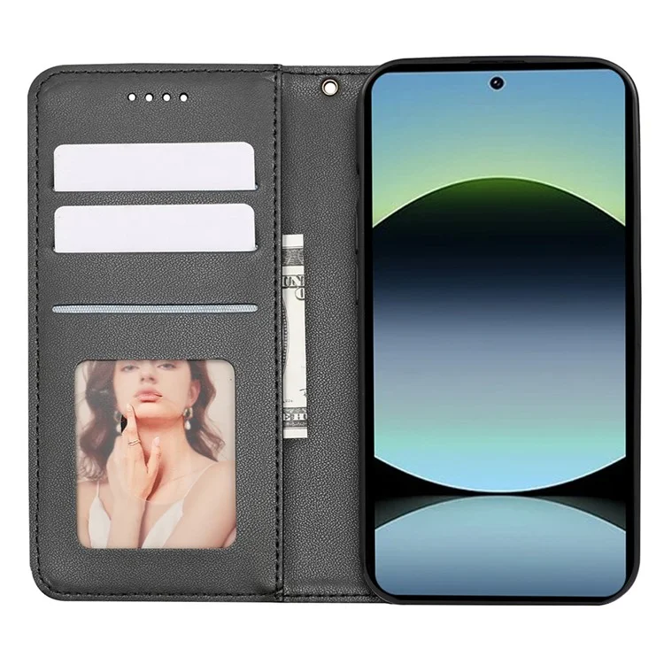 Para Xiaomi Redmi Note 14S 4G Carteira Capa de Telefone Forte Padrão Xadrez Impressão Magnética Couro Flip Cover - Preto