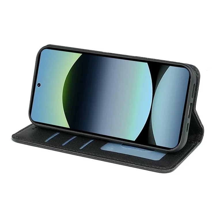 Para Xiaomi Redmi Note 14S 4G Carteira Capa de Telefone Forte Padrão Xadrez Impressão Magnética Couro Flip Cover - Preto