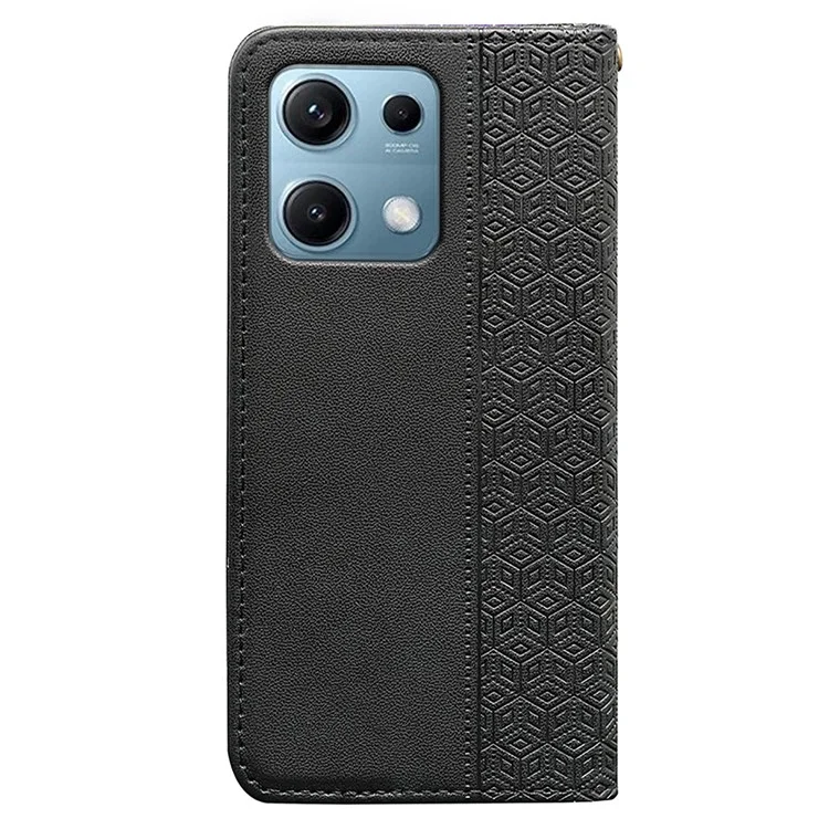 Para Xiaomi Redmi Note 14S 4G Carteira Capa de Telefone Forte Padrão Xadrez Impressão Magnética Couro Flip Cover - Preto