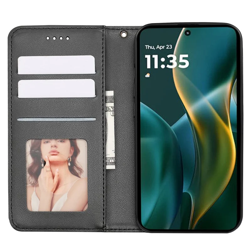 Til Motorola Edge (2025) 5G Wallet-telefonbeskyttelse med terningmønster, præget læderlomme med håndbøjle - Sort